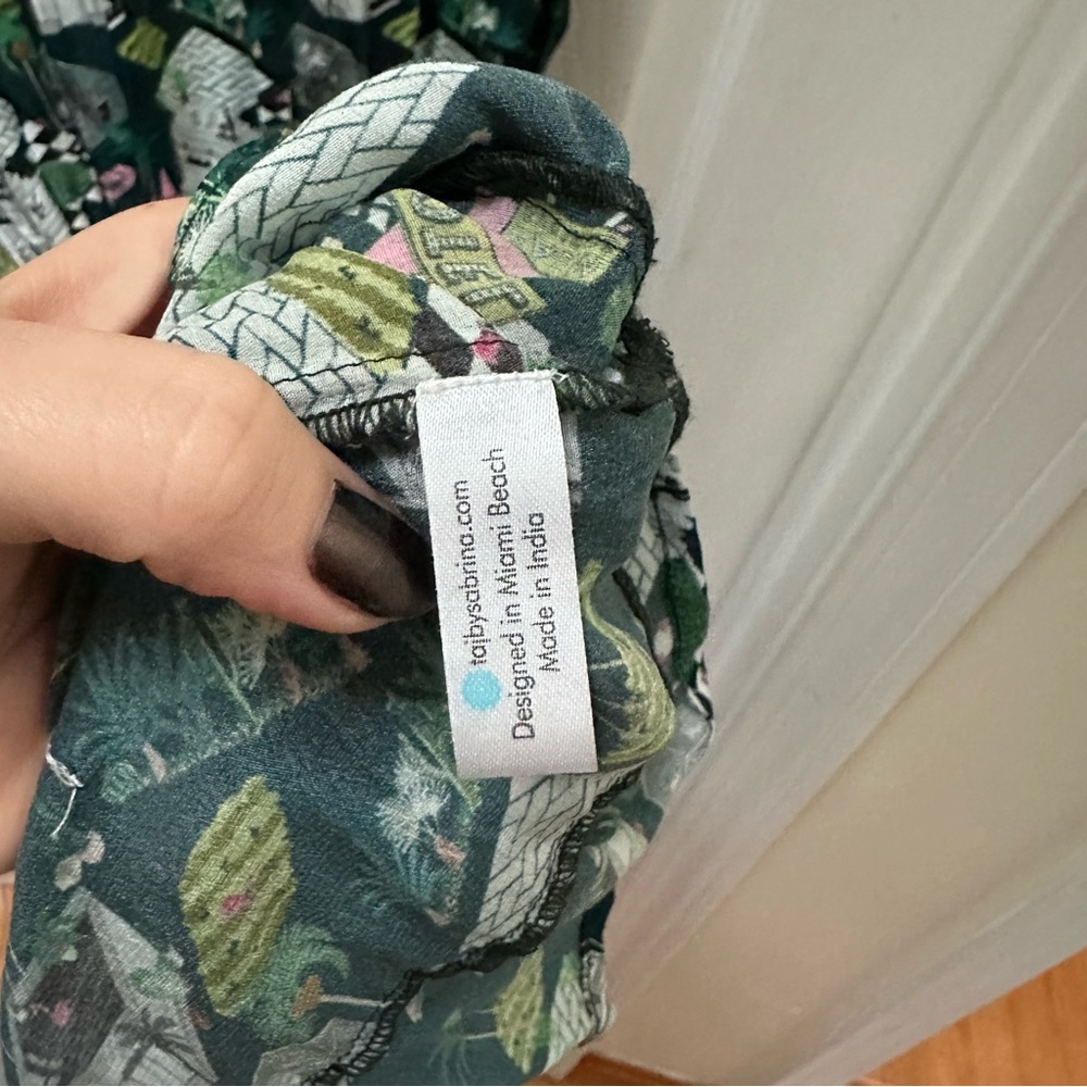 TAJ by Sabrina Crippa flamingo vacation midi Dress green pink tank long large - Picture 10 of 11